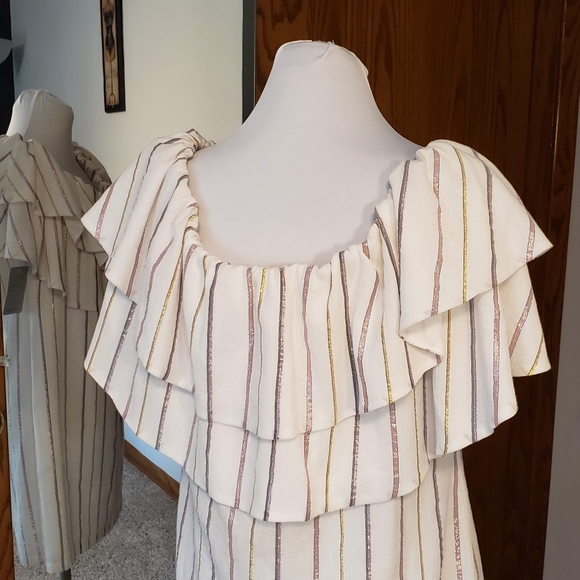 CHARLES HENRY Metallic Stripe Ivory Popover Dress Sz M NWT - Picture 8 of 15
